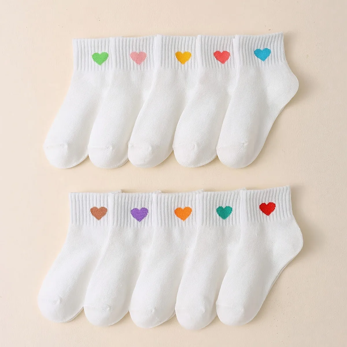 10 Pairs Of Kid's Cute Simple Heart Pattern Crew Socks, Comfy And Breathable Fashion Sport Socks For Daily Wearing