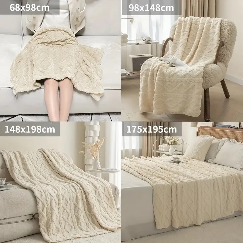 1pc Ultra-Soft Lamb Fleece Blanket - Luxurious 3D Fashionable Design, Plush Thick, Warm, and Breathable - Multifunctional Blanket for Bed, Couch, Travel, and Outdoor Use