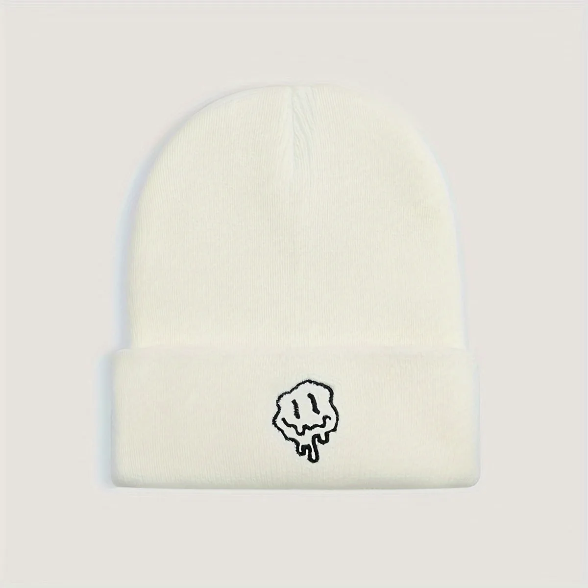 1pc Unique Embroidered Smiling Face Design Men's Knitted Brimless Beanie Hat - Soft, Warm, and Breathable - Perfect for Casual Wear and Outdoor Activities