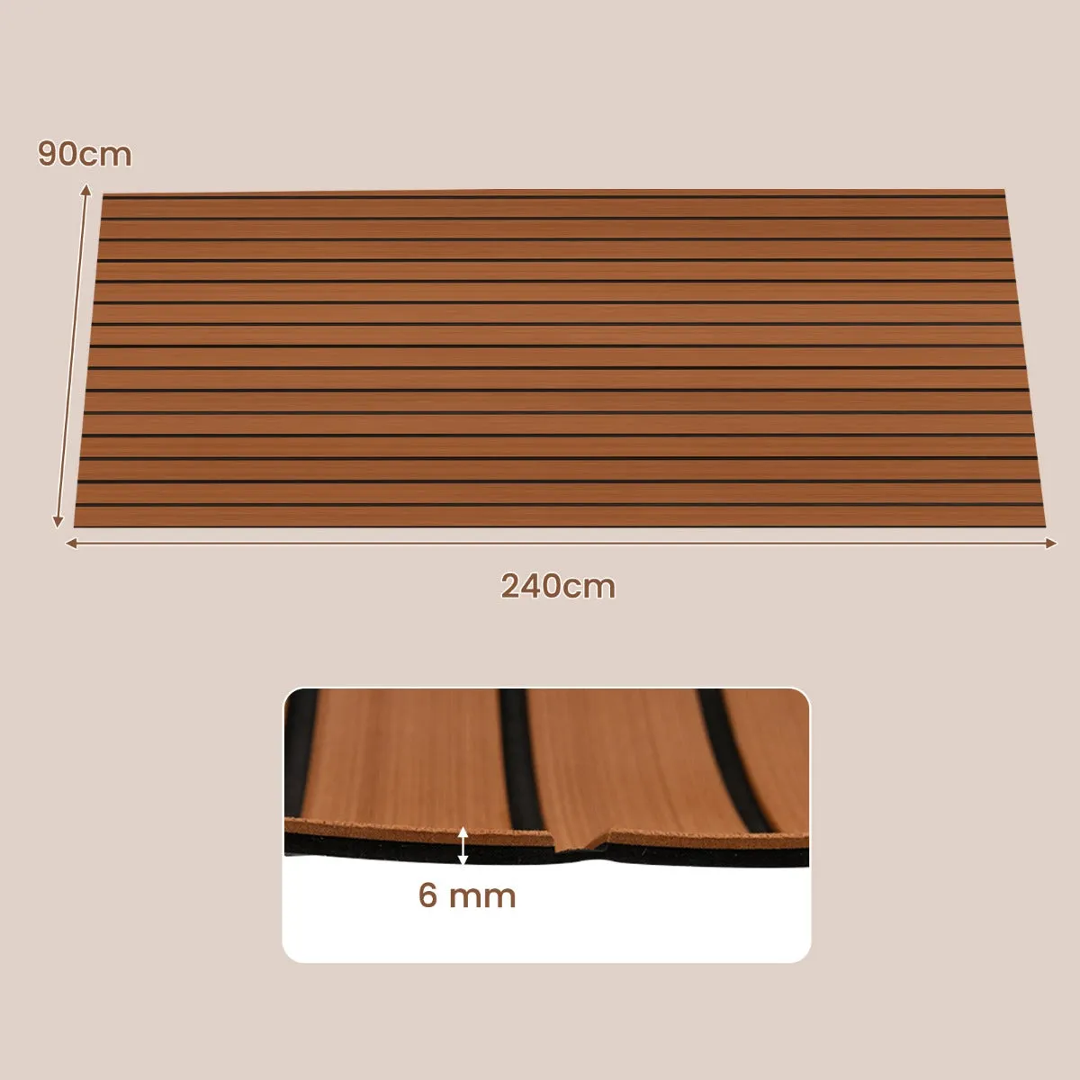 240 x 90 cm Non-Slip Marine Carpeting Mat-Brown