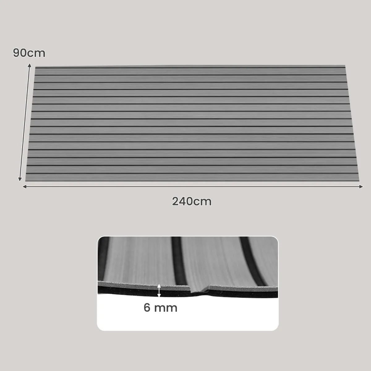 240 x 90 cm Non-Slip Marine Carpeting Mat-Grey