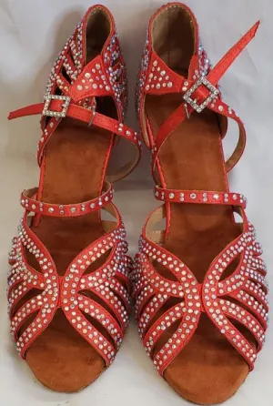 3" Abelia -- Women's Latin Sandal -- Red Satin/White Rhinestones