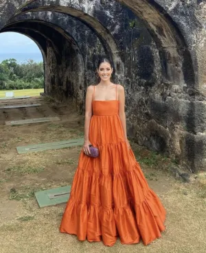 A-line Orange Long Prom Dress,Extravagant Evening Dresses