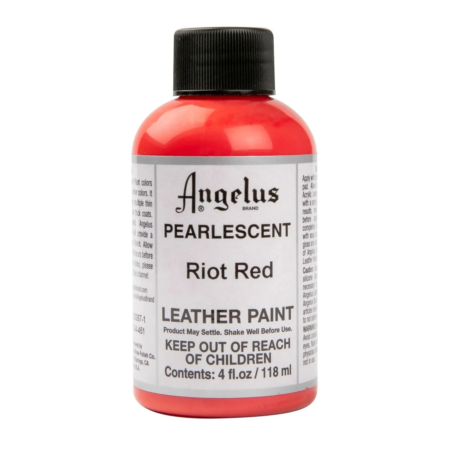 Angelus Pearlescent Acrylic Paint Riot Red #451 118ml Use On Leather, Vinyl Or Fabric