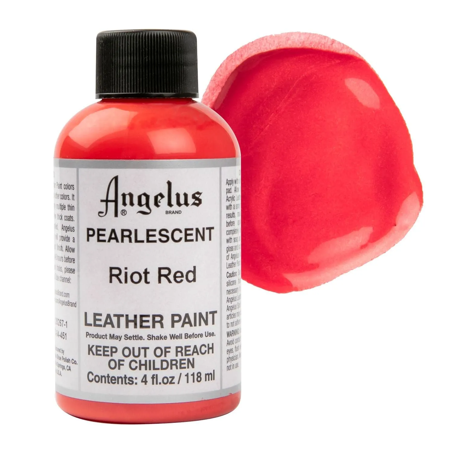 Angelus Pearlescent Acrylic Paint Riot Red #451 118ml Use On Leather, Vinyl Or Fabric