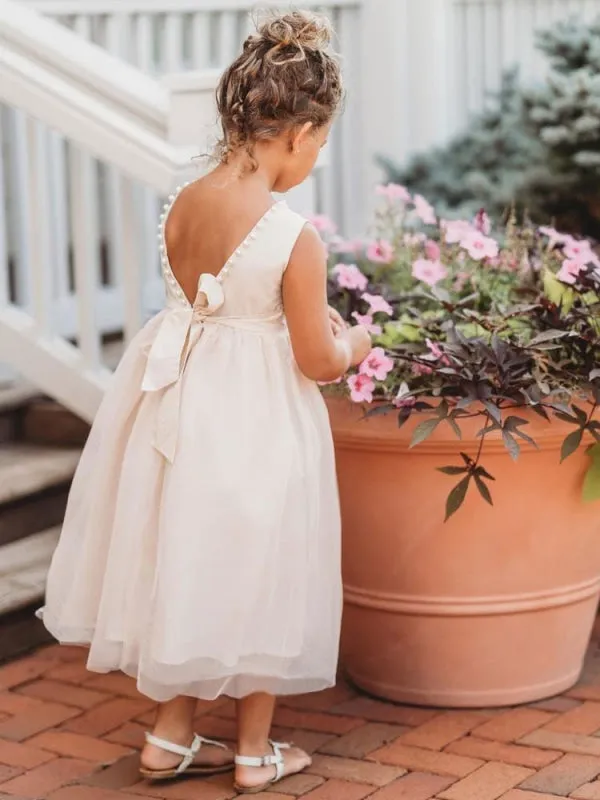 Ankle-Length Flower Girl Dresses Princess Formal Kids Dresses with Pearls