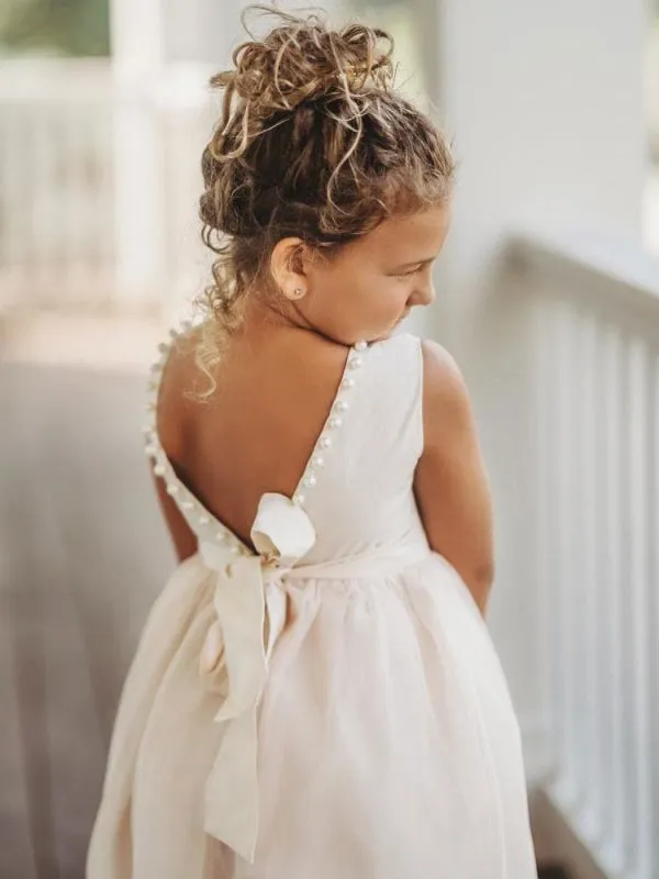 Ankle-Length Flower Girl Dresses Princess Formal Kids Dresses with Pearls