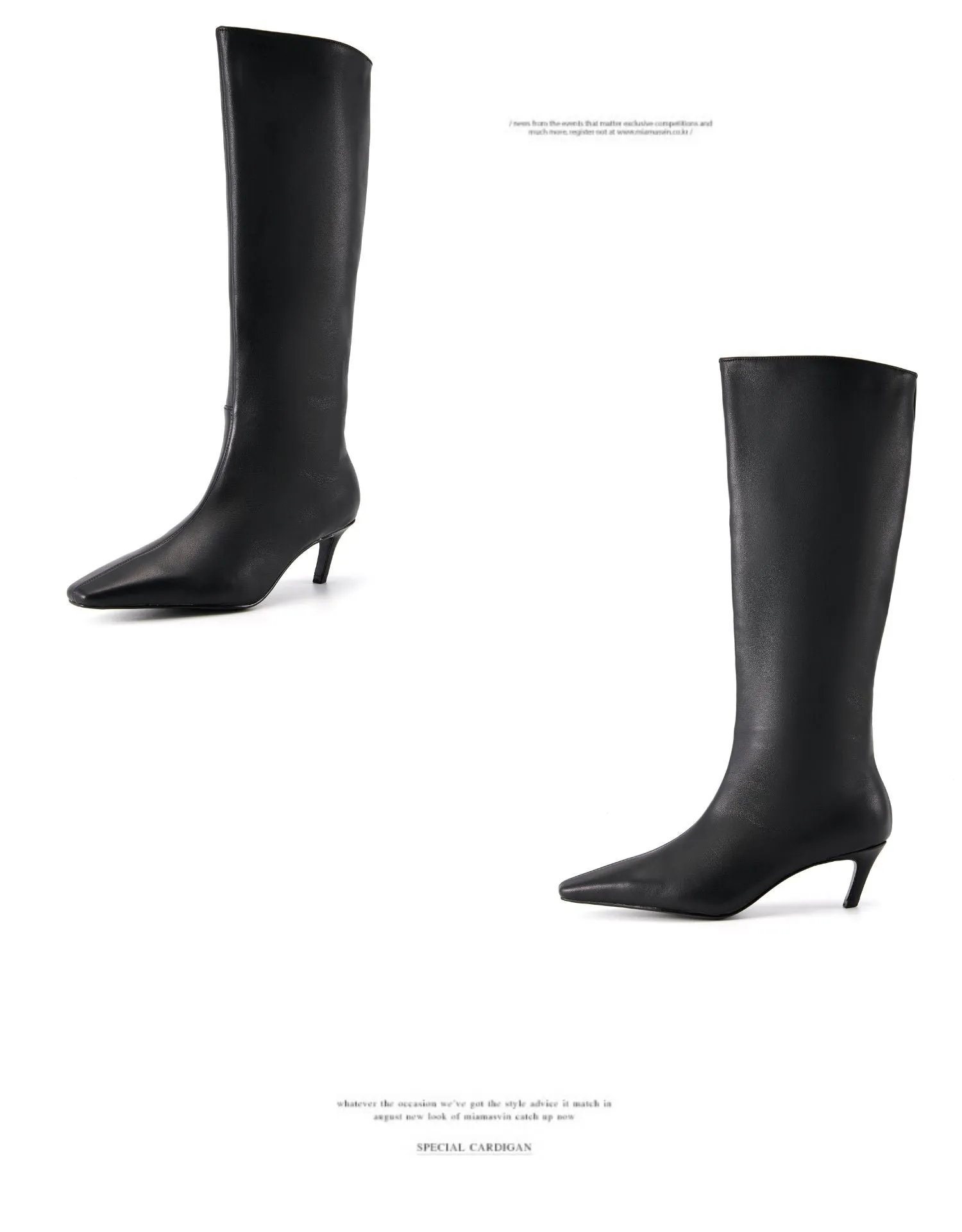 B-FEI original niche design minimalist style straight boots black and white leather personality slanted heel high boots- Melo