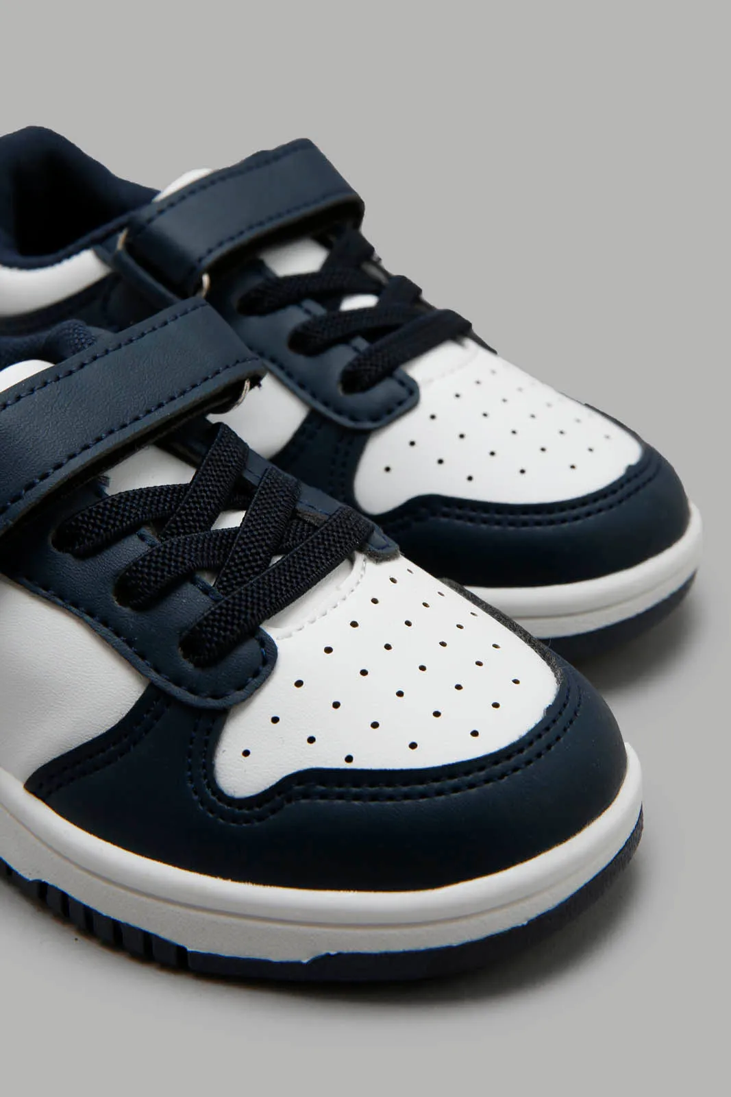 Baby Boys White And Navy Velcro Sneaker