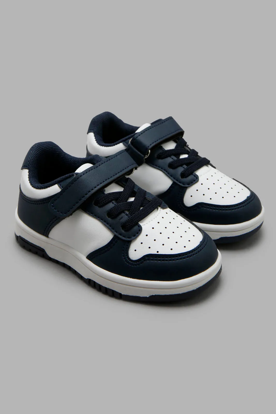 Baby Boys White And Navy Velcro Sneaker