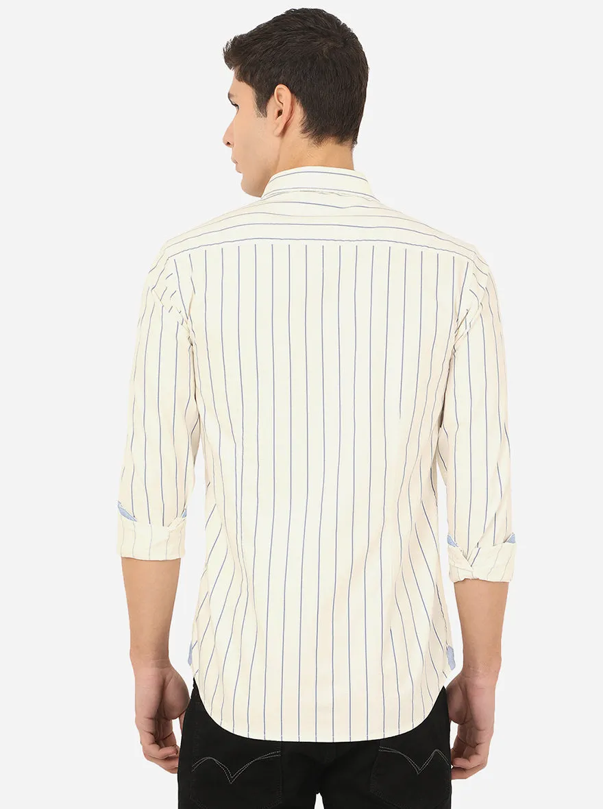 Baby Pink & Blue Striped Slim Fit Semi Casual Shirt | JadeBlue