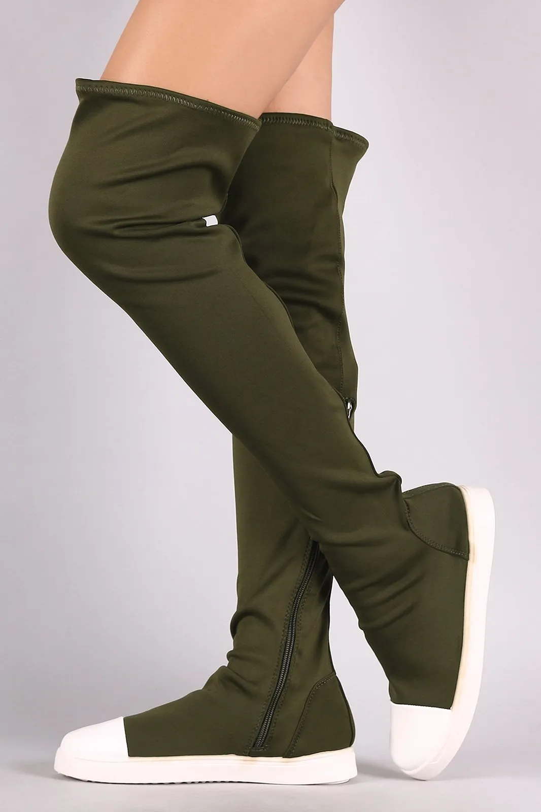 Bamboo Contrast Cap Toe Over-The-Knee Sneaker Boots