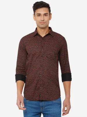 Black & Maroon Printed Slim Fit Semi Casual Shirt | JadeBlue