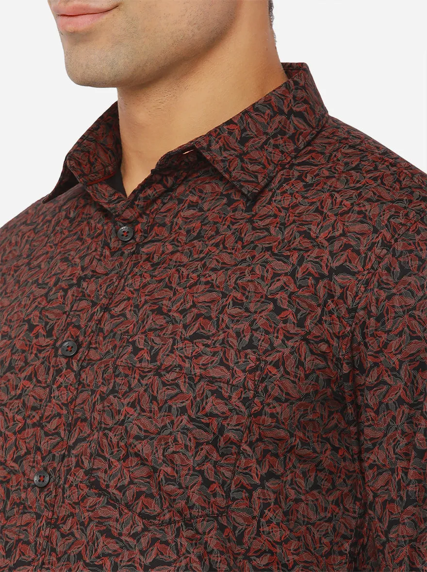 Black & Maroon Printed Slim Fit Semi Casual Shirt | JadeBlue