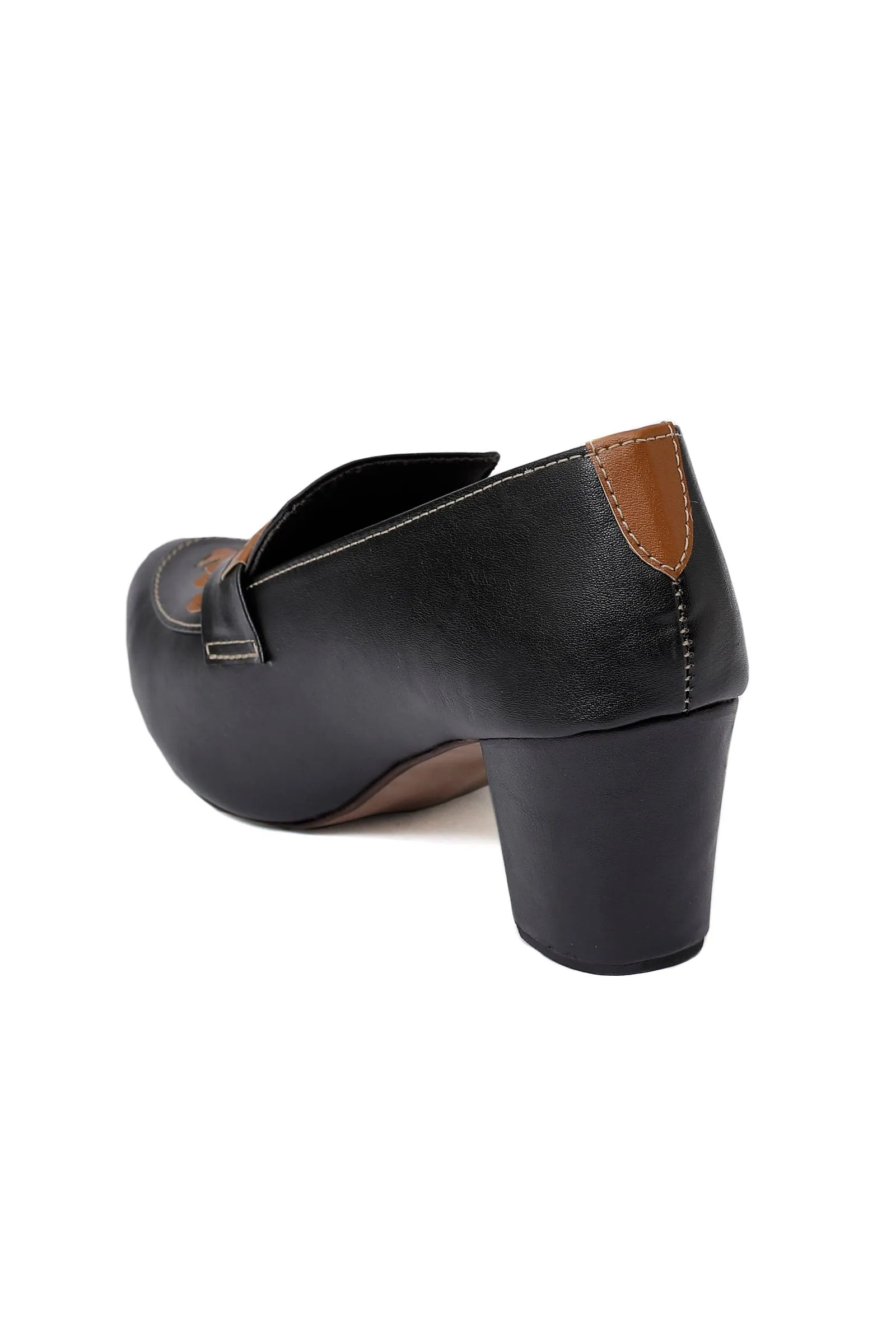 Black Cruelty-Free Leather Loafer Heels