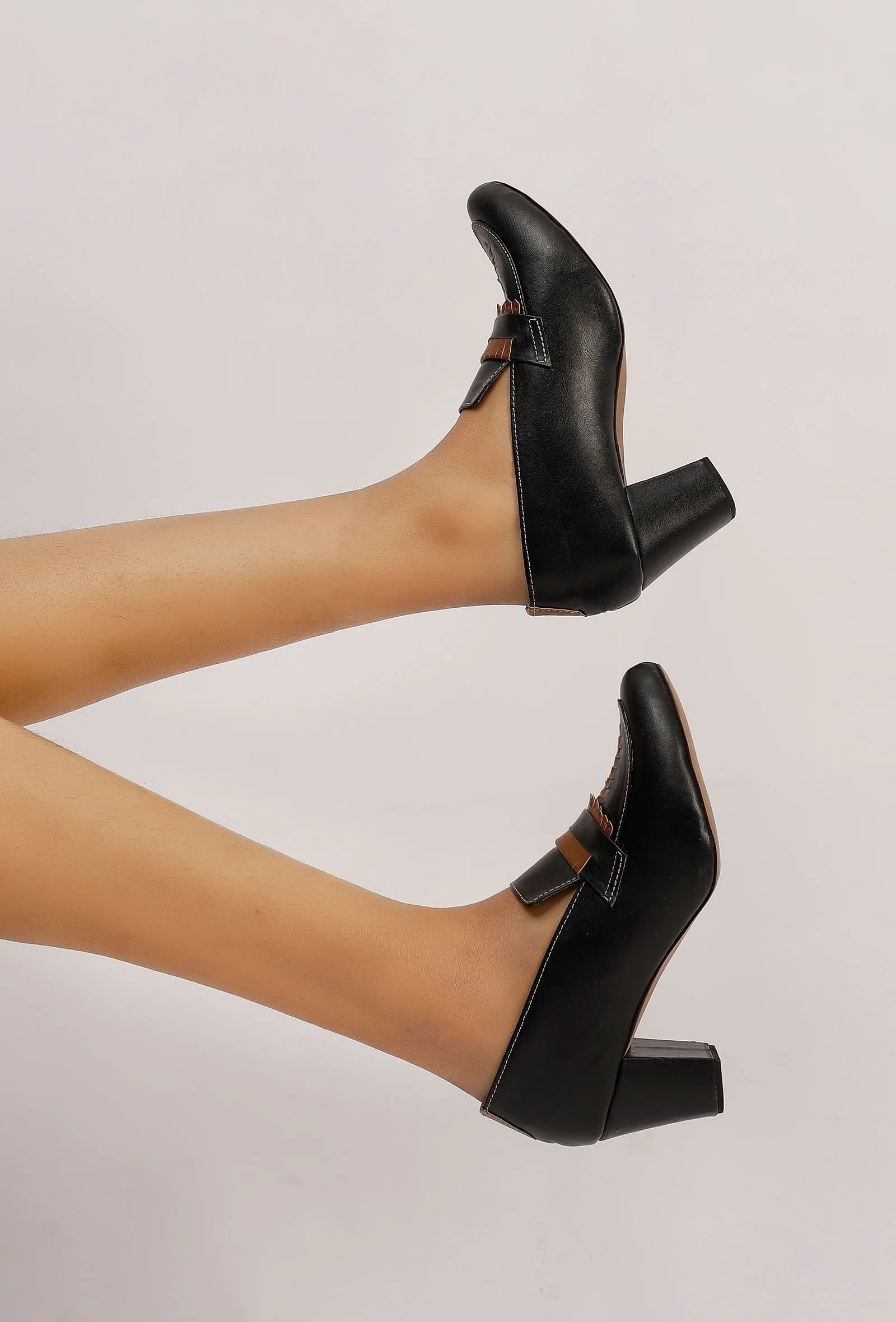 Black Cruelty-Free Leather Loafer Heels