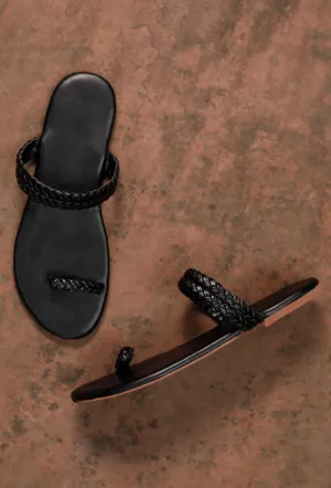 Black Knotted Cruelty Free Leather Sandals