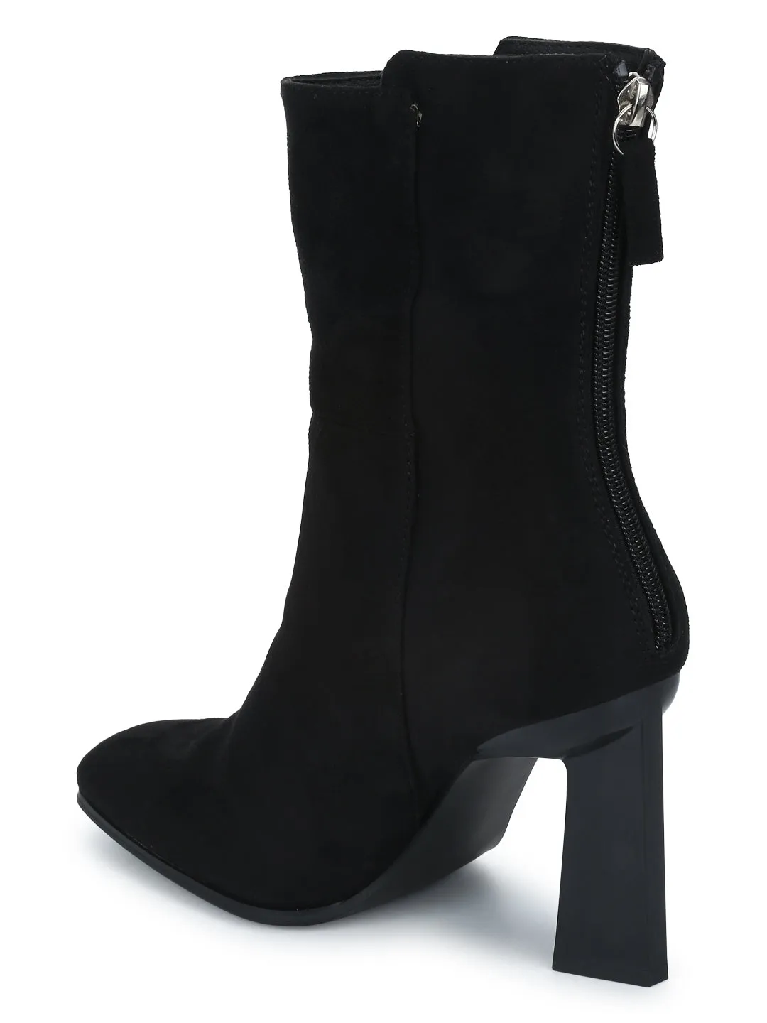 Black Micro Zipper Ankle Length Boots