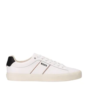 BOSS White Aiden Contrast Logo Lace Up Cupsole Trainers