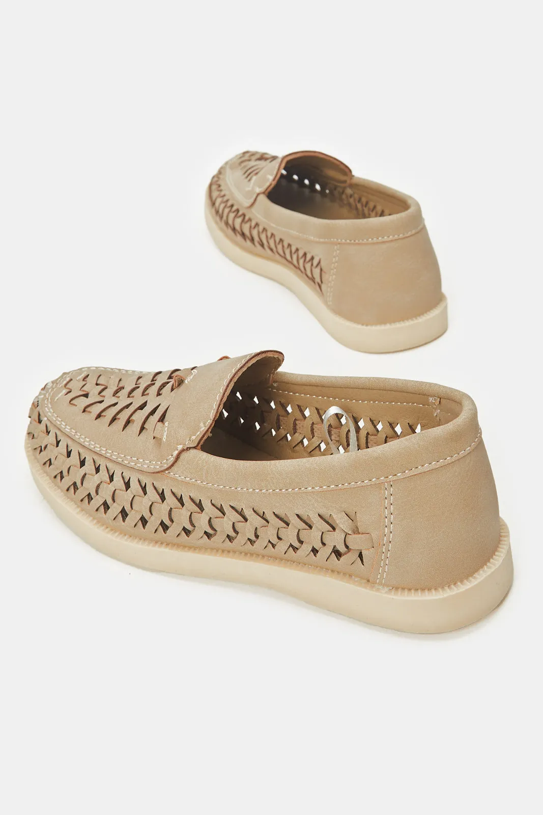 Boys Beige Woven Loafer