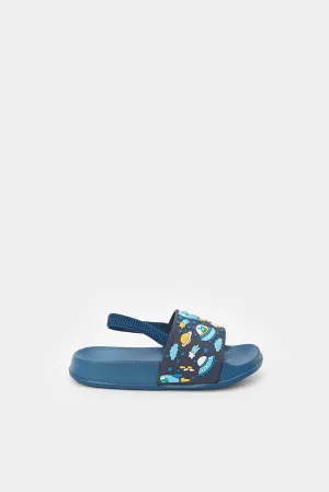 Boys Blue Printed Backstrap Slide