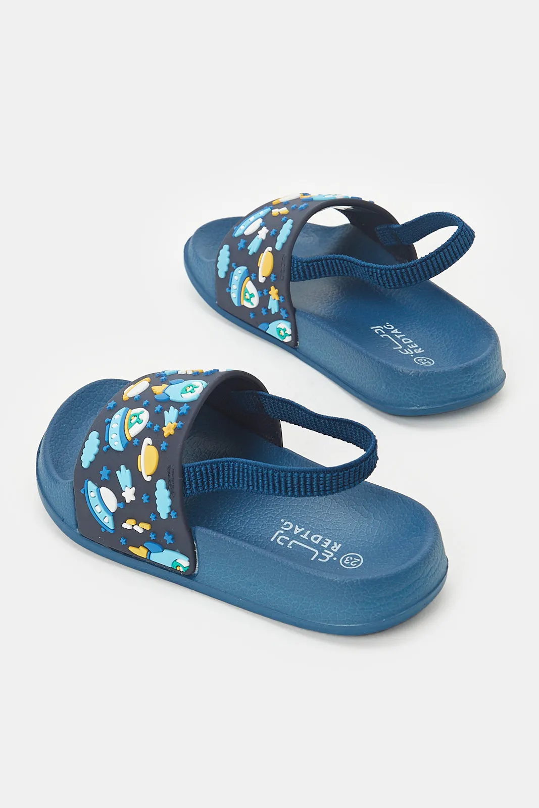 Boys Blue Printed Backstrap Slide