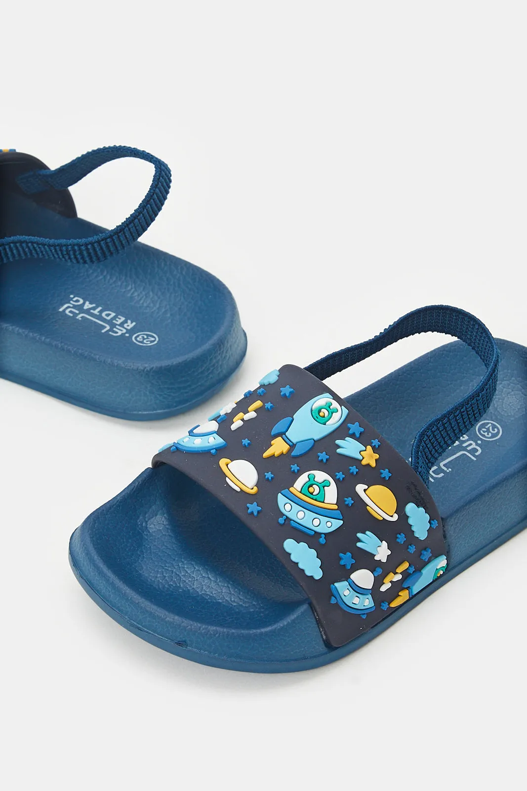 Boys Blue Printed Backstrap Slide