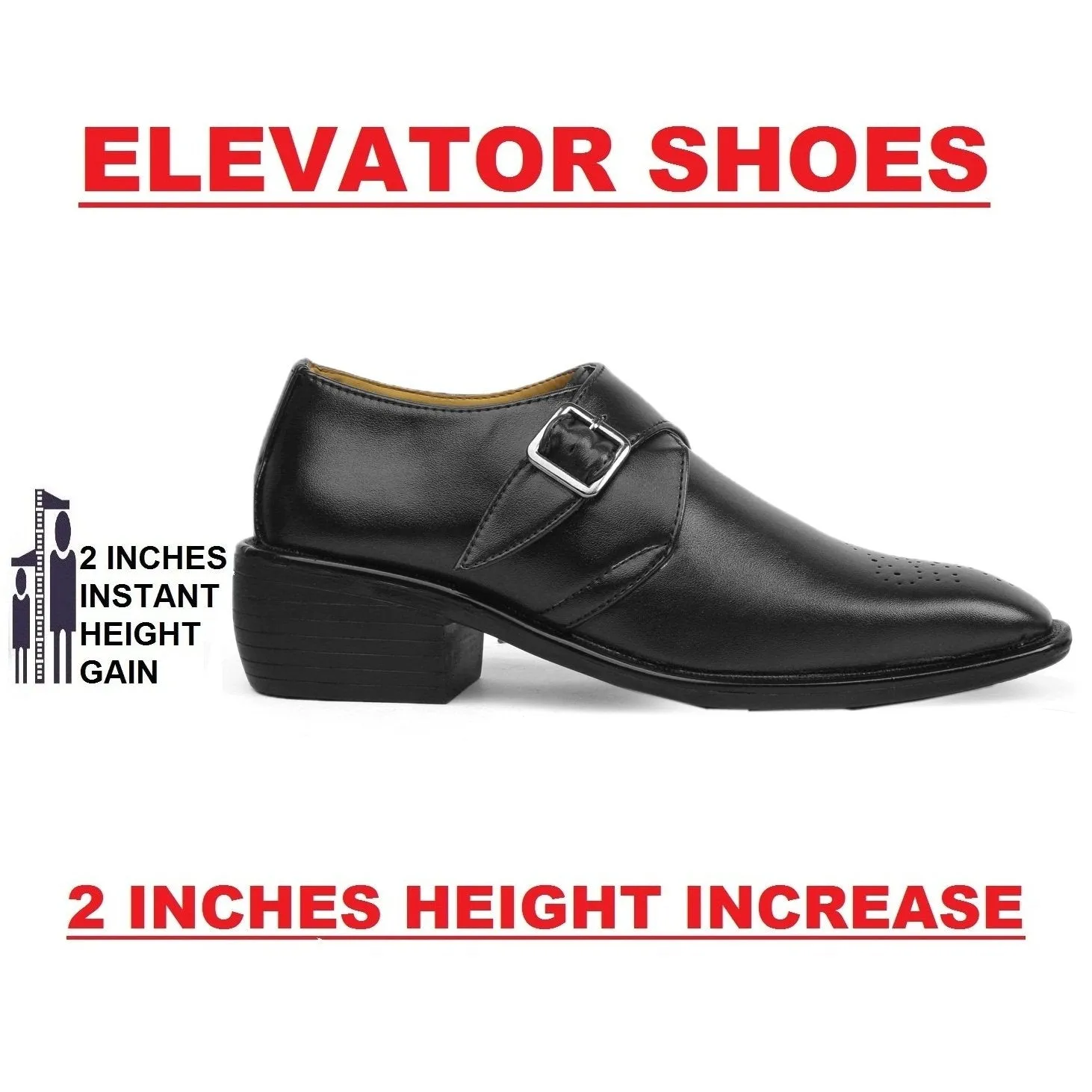 Bxxy's Height Increasing Elevator Formal Monk Slip-ons Shoes for Men