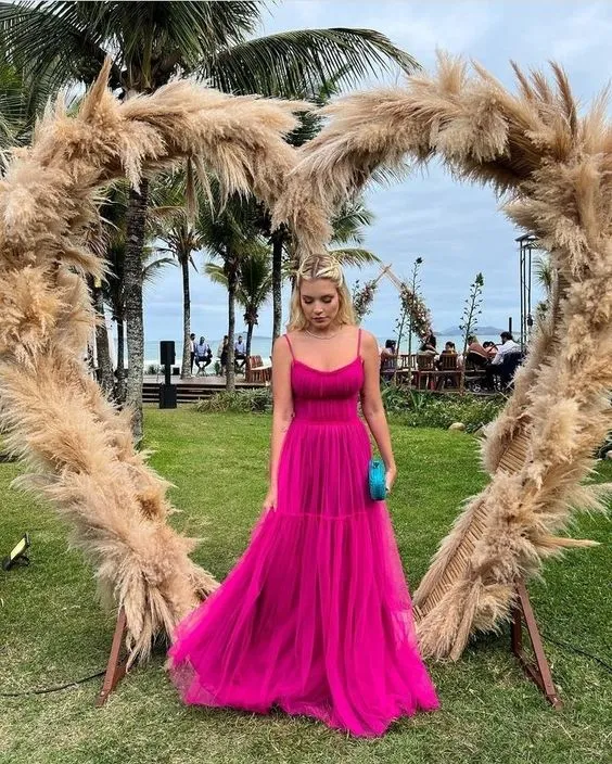 Chic Fuchsia Formal Evening Gown Long,Unique Prom Dress