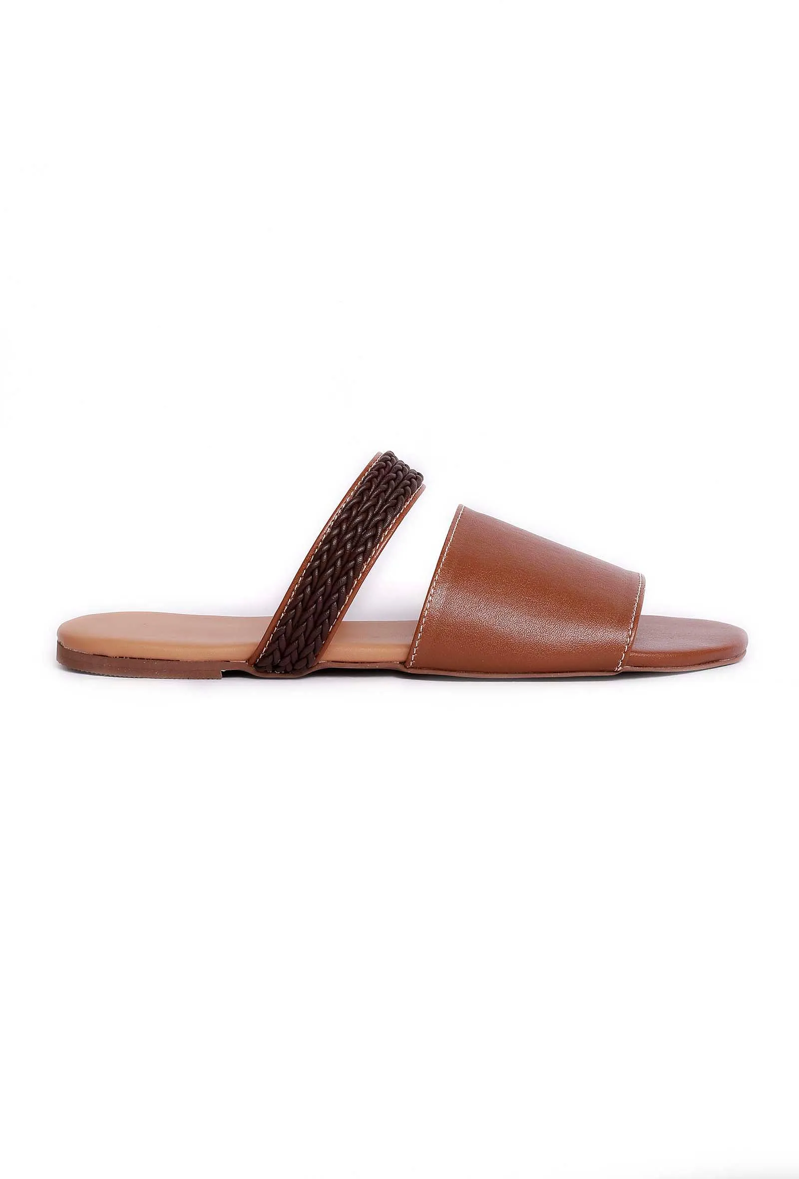 Cinnamon Brown Cruelty Free Leather Sliders