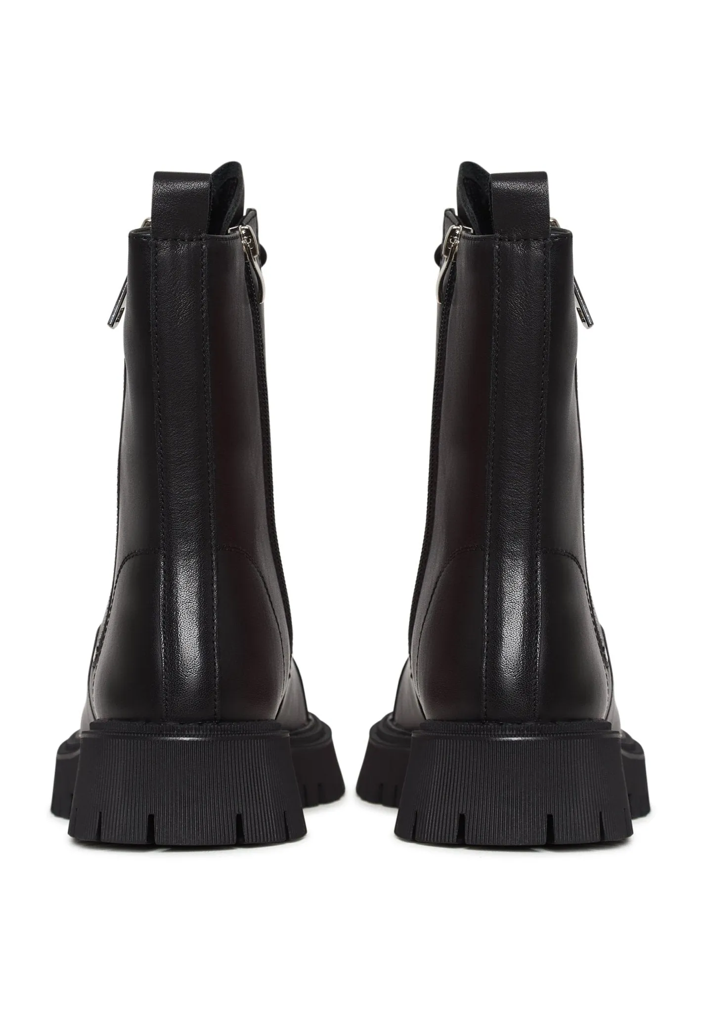 Classic Leather Platform Ankle Boots - Black