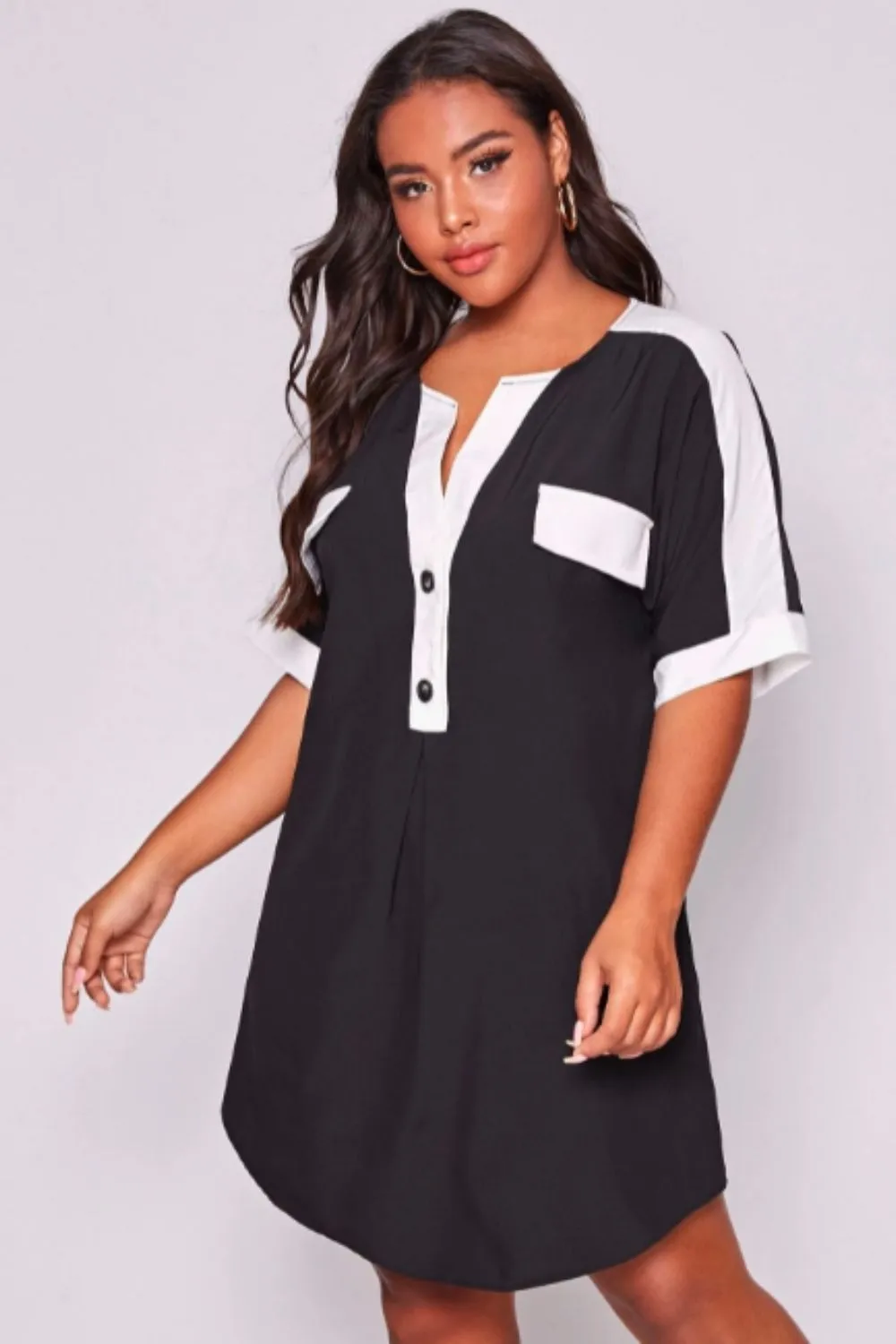 Color Black Curved Hem Mini Dress