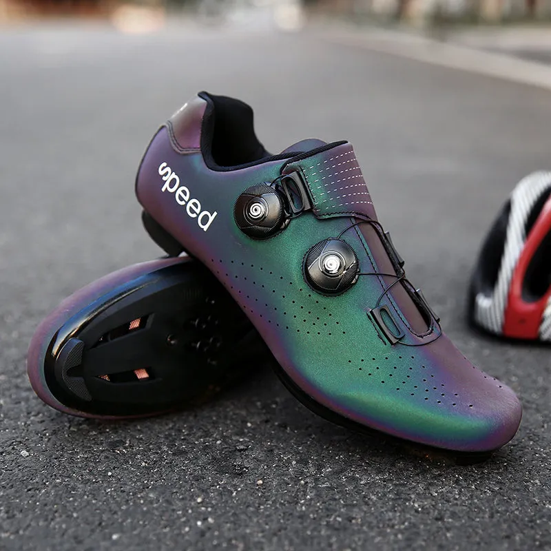 Colorful reflective mountain shoes with bicycle lock