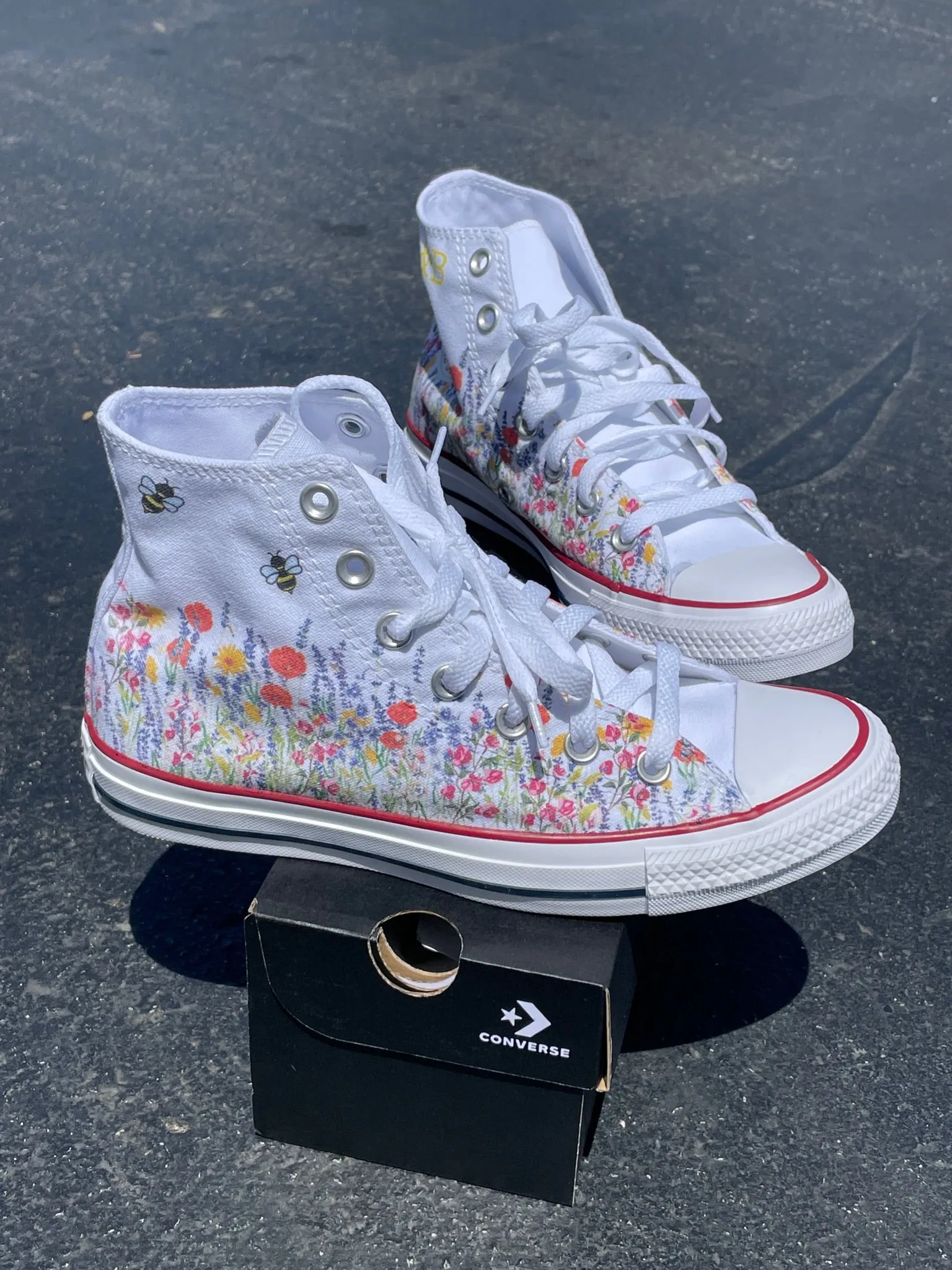 Custom Converse Shoes - Flower Field Bee - Custom High Tops