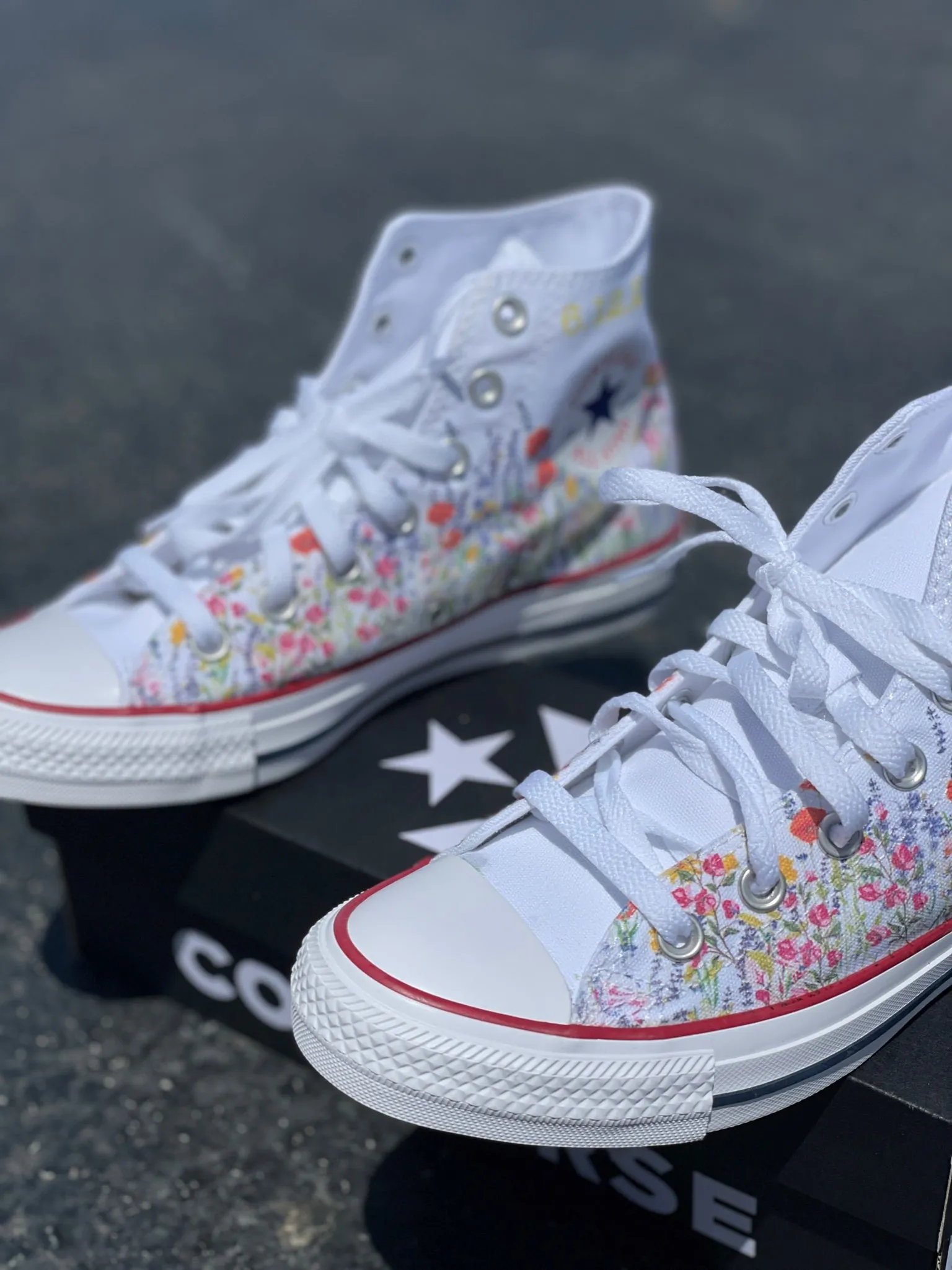 Custom Converse Shoes - Flower Field Bee - Custom High Tops