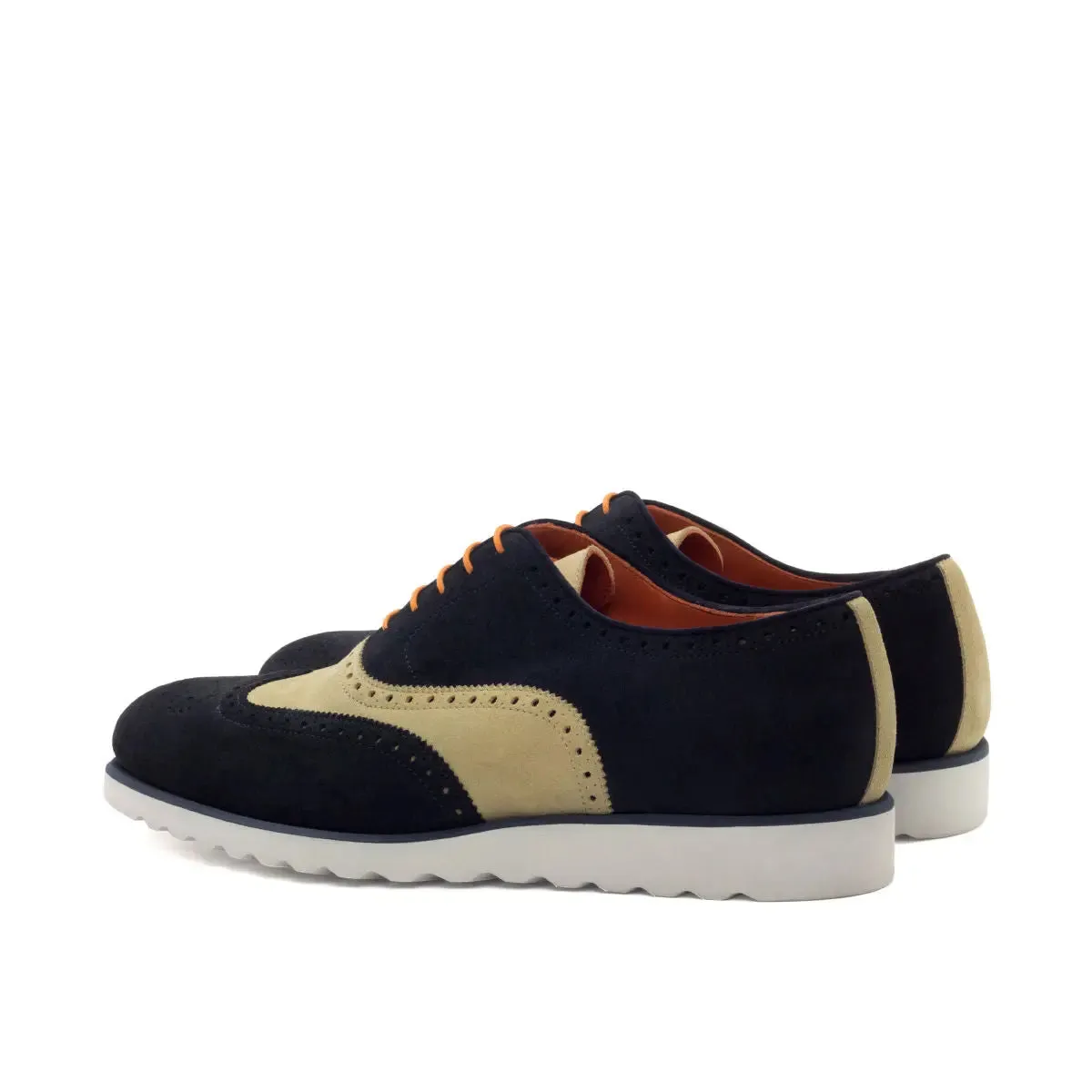 DapperFam Aeron in Navy / Sand Men's Lux Suede Full Brogue