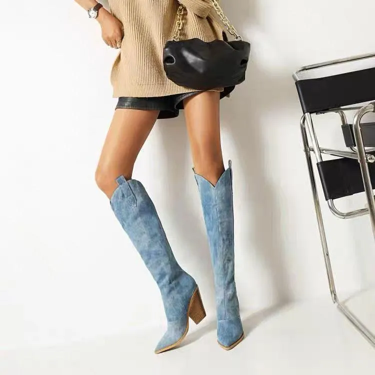 Denim Cowboy Blockheel Boots