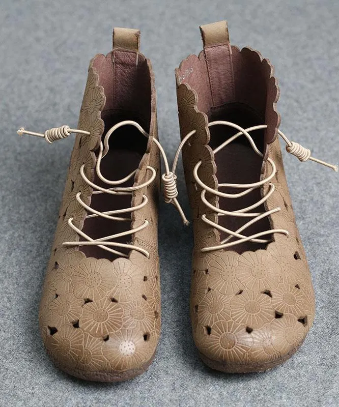 DIY Grey Embossed Hollow Out Boots Lace Up Boots