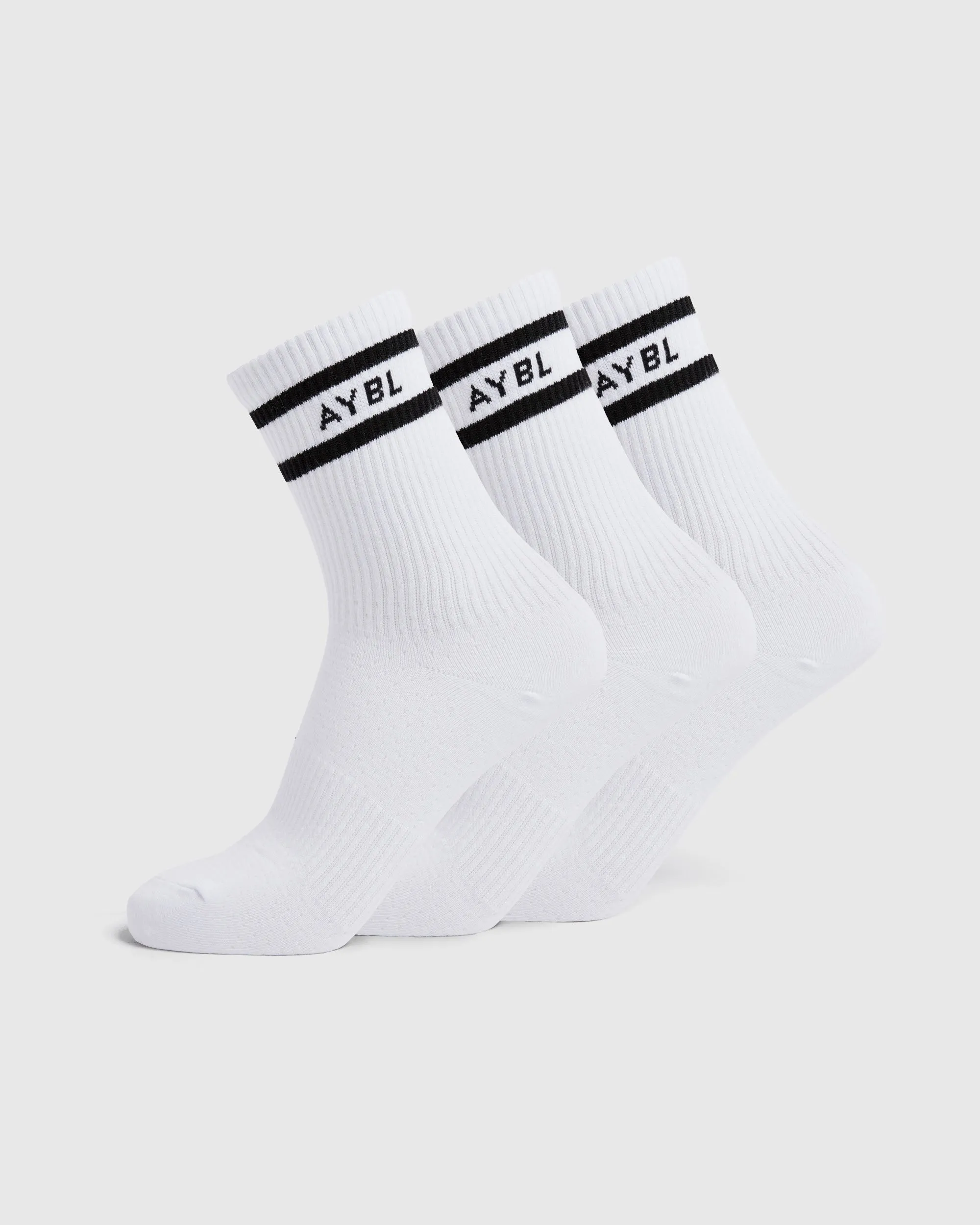 Everyday Double Stripe Crew Socks (3 Pack) - White