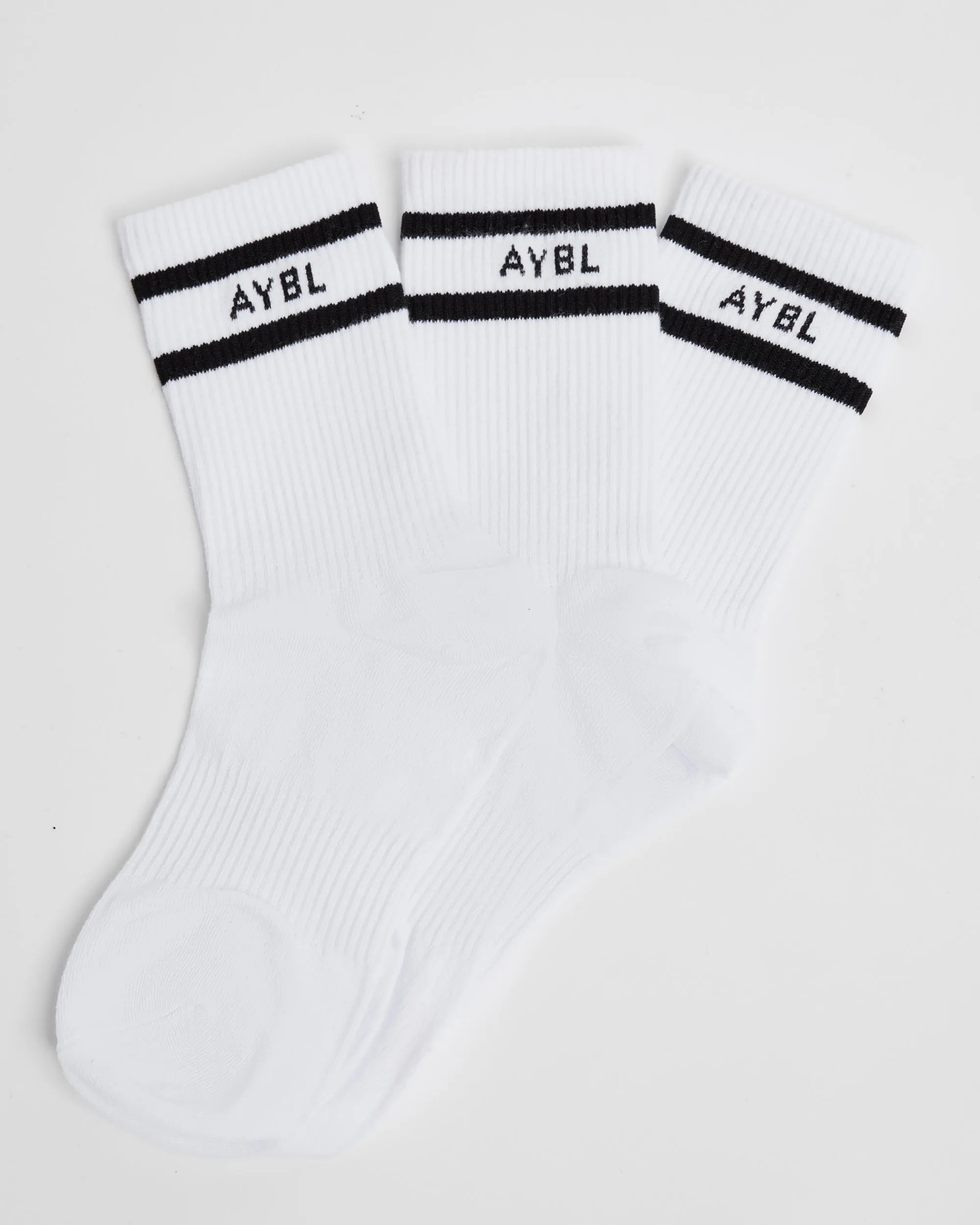 Everyday Double Stripe Crew Socks (3 Pack) - White