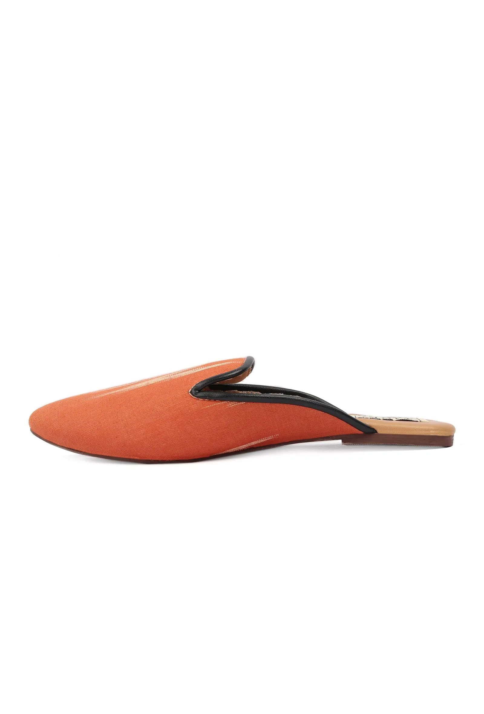 Fire Orange & Tawny Brown Ikat flat Cruelty Free Leather Mules