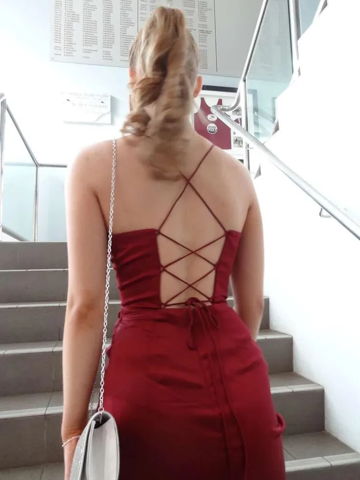 Fitted Mermaid Sweetheart Burgundy Long Prom Dresses with High Slit