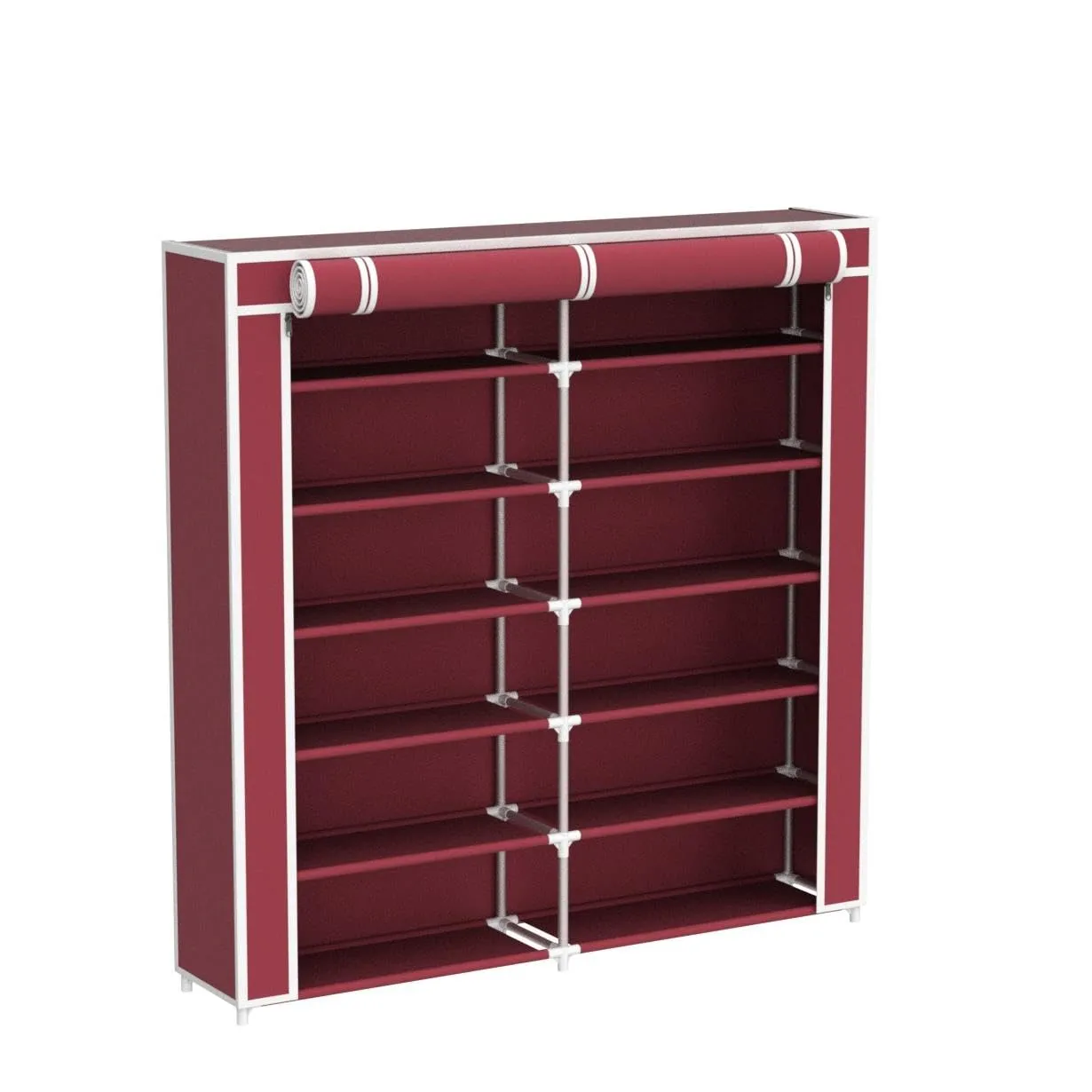 FLIPZON Multipurpose 12 Shelves Shoe Rack With Zip Door Cover & Side Pockets, Multiuse Storage Rack For Footwear, Toys, Clothes With Dustproof Cover (12 Shelves) (Maroon)