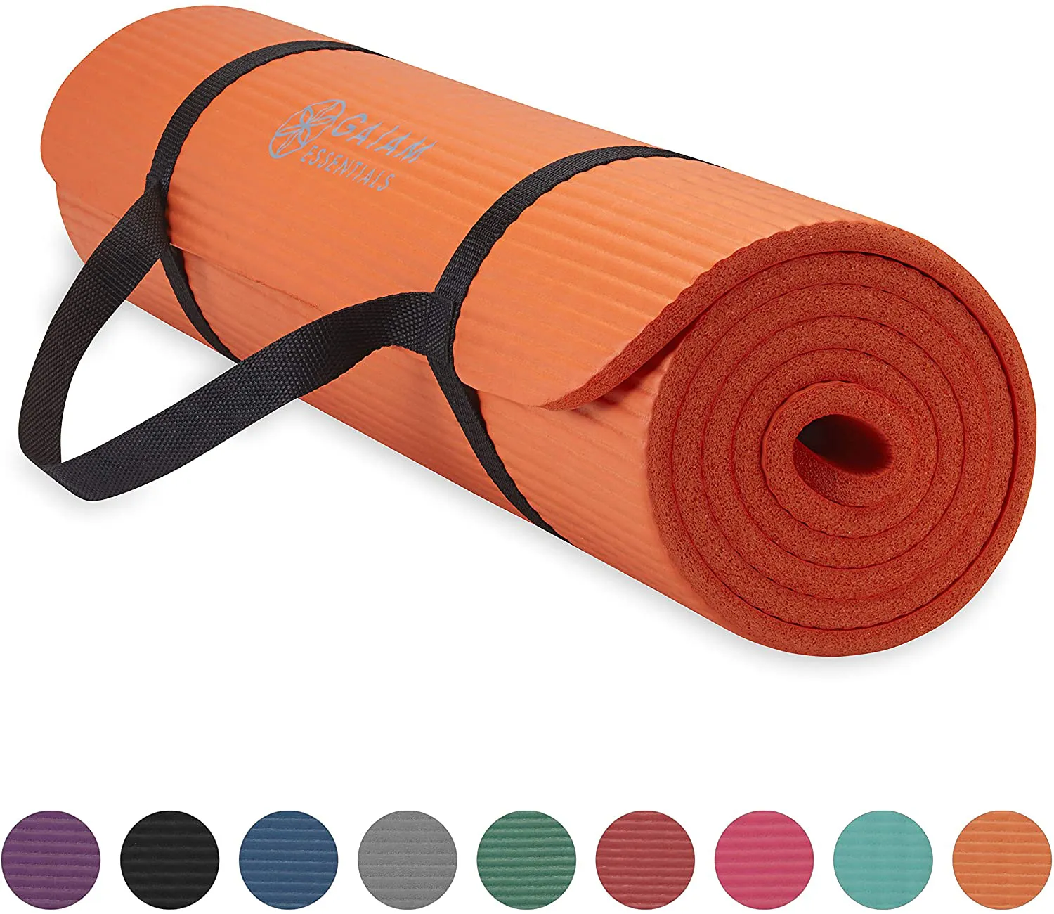 Gaiam Essentials Thick Yoga Mat Fitness & Exercise Mat with Easy-Cinch Yoga Mat Carrier Strap, 72"L x 24"W x 2/5 Inch Thick