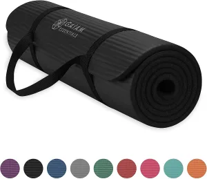 Gaiam Essentials Thick Yoga Mat Fitness & Exercise Mat with Easy-Cinch Yoga Mat Carrier Strap, 72"L x 24"W x 2/5 Inch Thick