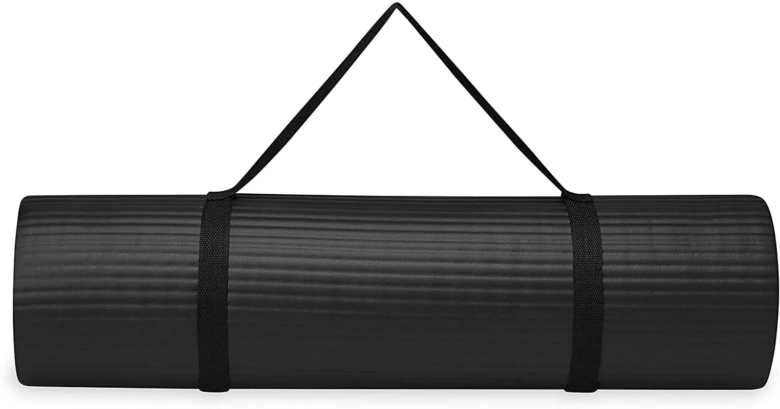 Gaiam Essentials Thick Yoga Mat Fitness & Exercise Mat with Easy-Cinch Yoga Mat Carrier Strap, 72"L x 24"W x 2/5 Inch Thick