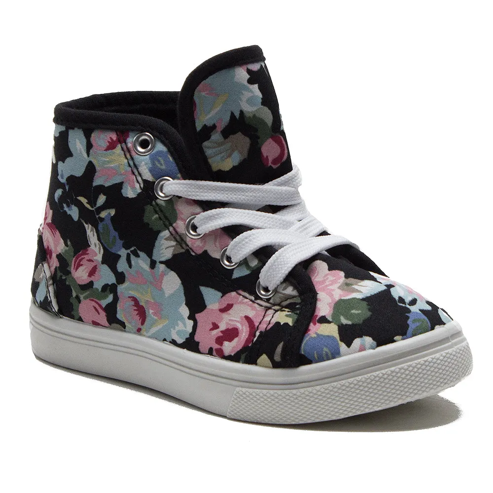 Girls Cay-05K Floral Print Canvas Hi-Top Sneaker Boots