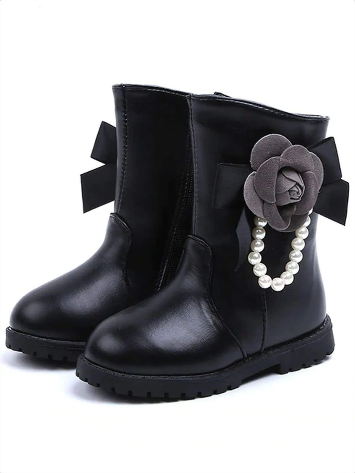 Girls Pearl Embellished Rose Applique Boots By Liv and Mia