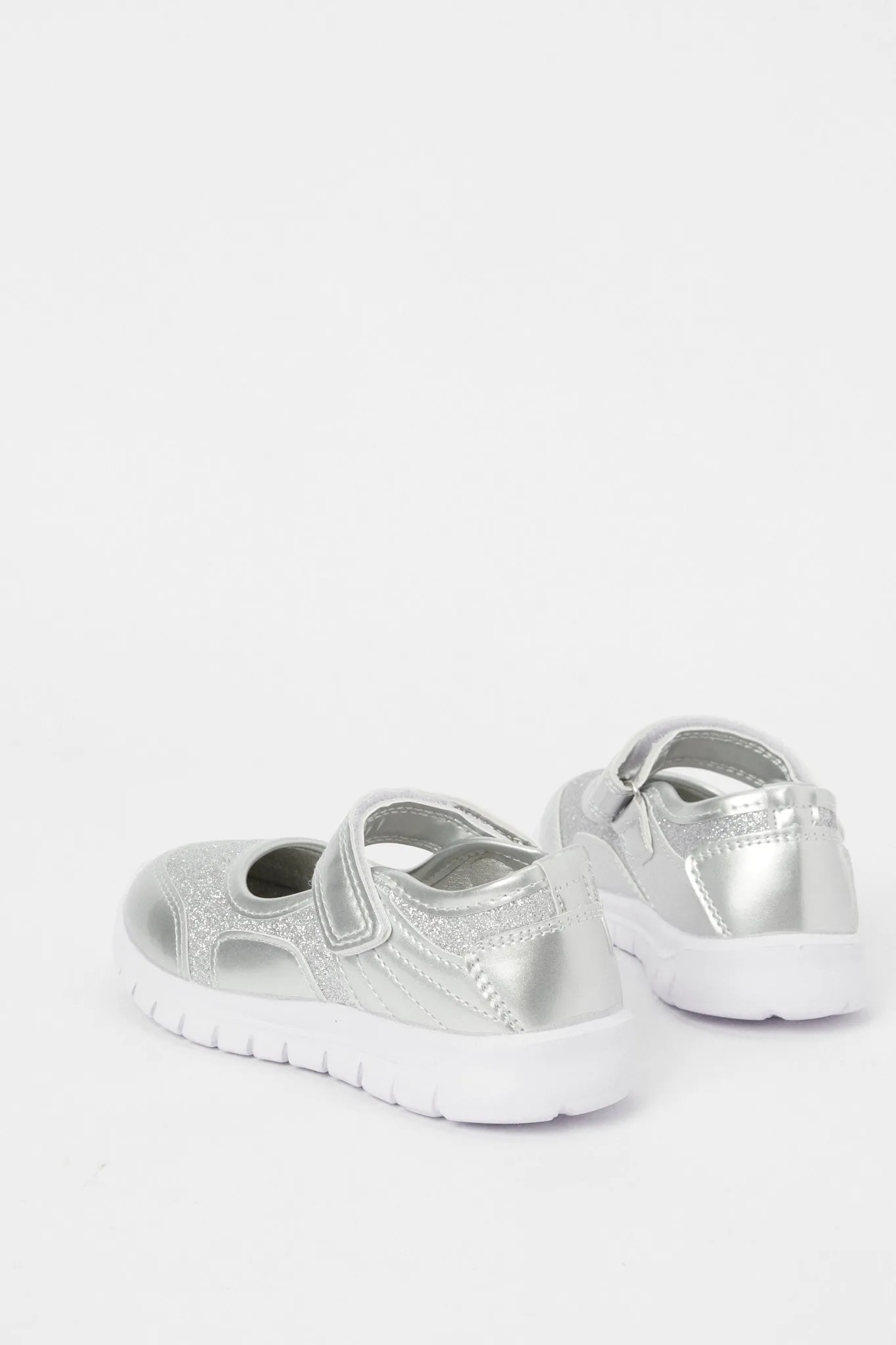 Girls Silver Shimmer Velcro Trainer