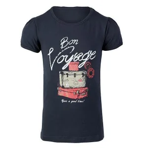 GIRLS T-SHIRT WITH 'BON VOYAGE'  GRAPHIC - NAVY BLUE